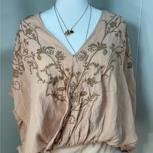 Free People boho flowing top bodysuit embroidery S